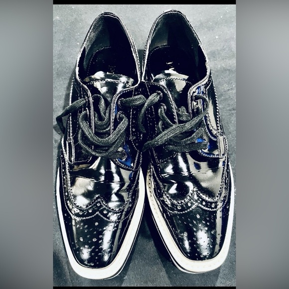 PRADA Black Wingtip Brogue Platform Derby Creepers Shoes Sneakers Sz 7 - Picture 1 of 7